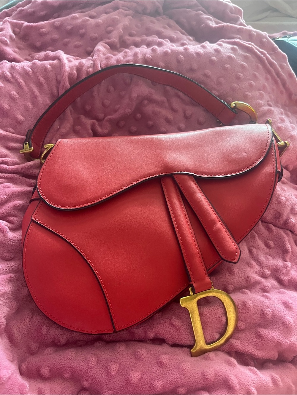 Christian Dior Red Saddle Shoulder Bag with D Charm